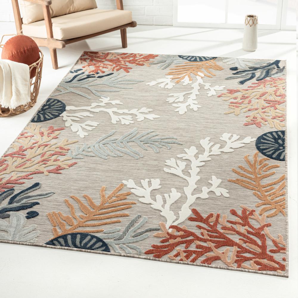 8' X 10' Blue And Gray Abstract Stain Resistant Indoor Outdoor Area Rug. Picture 9