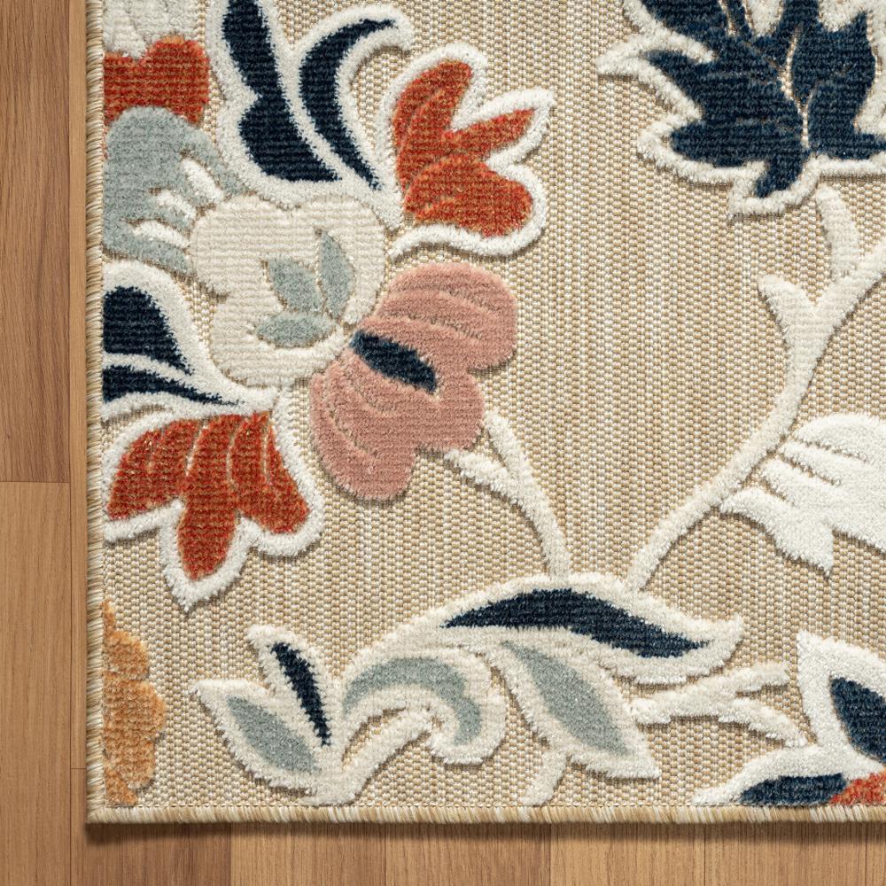 8' X 10' Blue And Beige Floral Stain Resistant Indoor Outdoor Area Rug. Picture 3