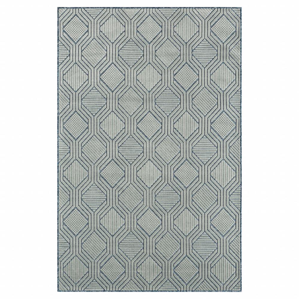 8' X 10' Blue Geometric Stain Resistant Indoor Outdoor Area Rug. Picture 2