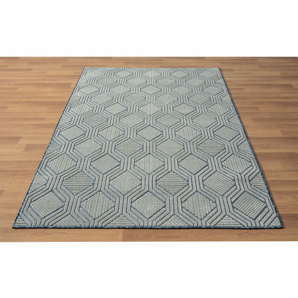 8' X 10' Blue Geometric Stain Resistant Indoor Outdoor Area Rug. Picture 8