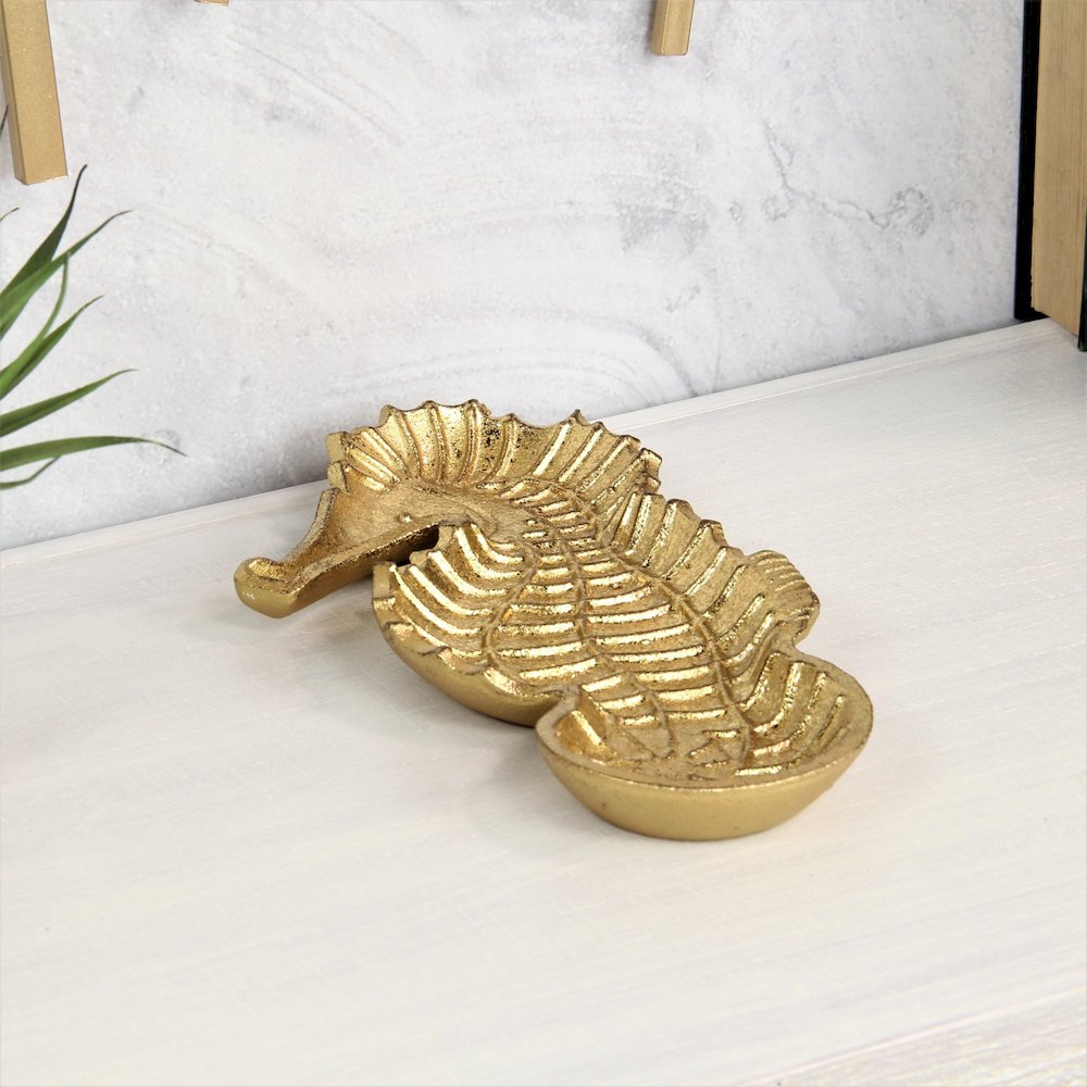 6" Gold Sea Horse Metal Handmade Tray. Picture 9