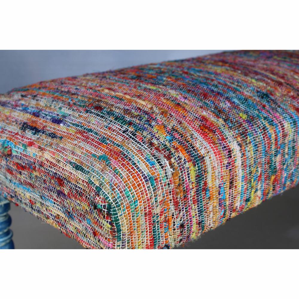 47" Rainbow Stripe Blue Leg Upholstered Bench. Picture 4