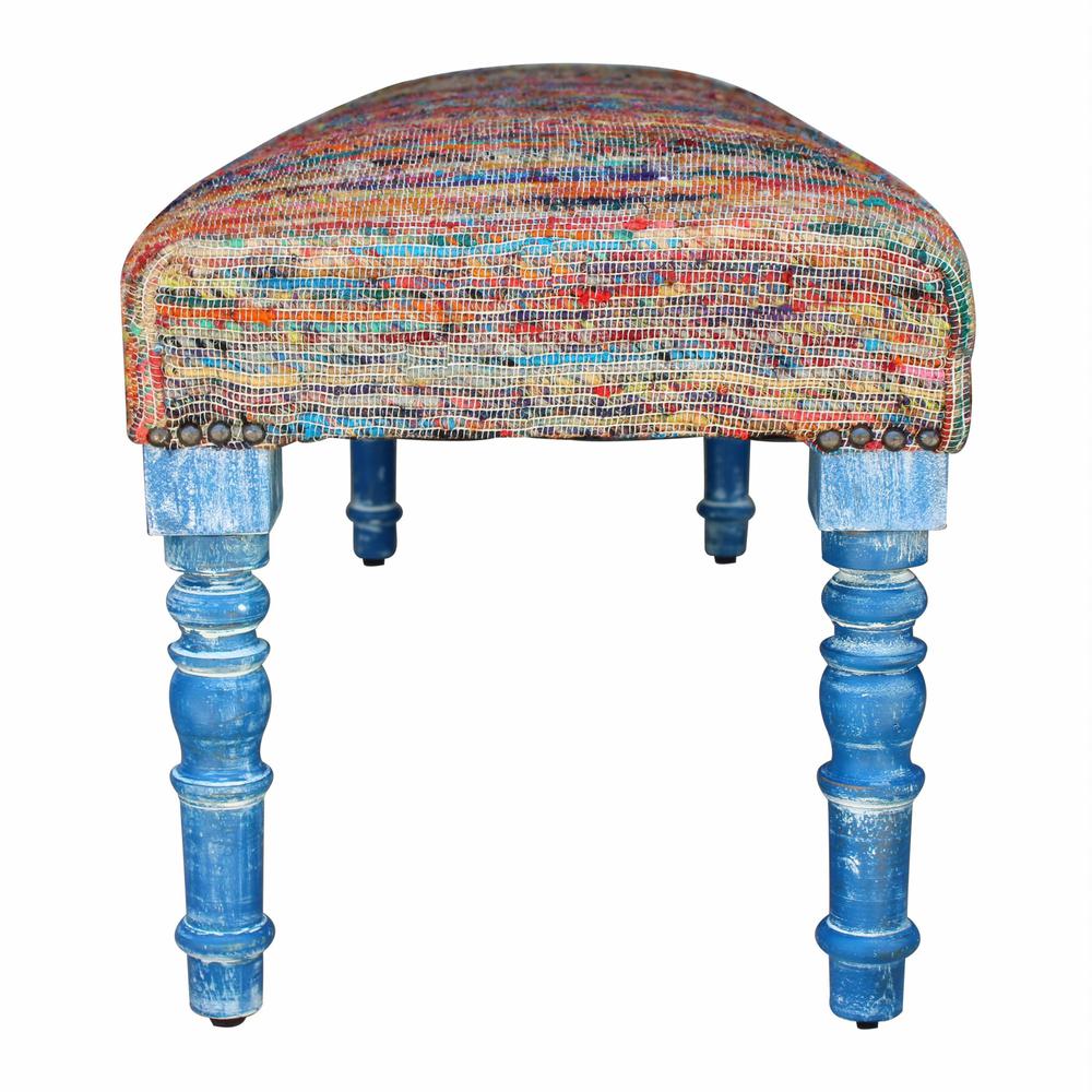 47" Rainbow Stripe Blue Leg Upholstered Bench. Picture 2