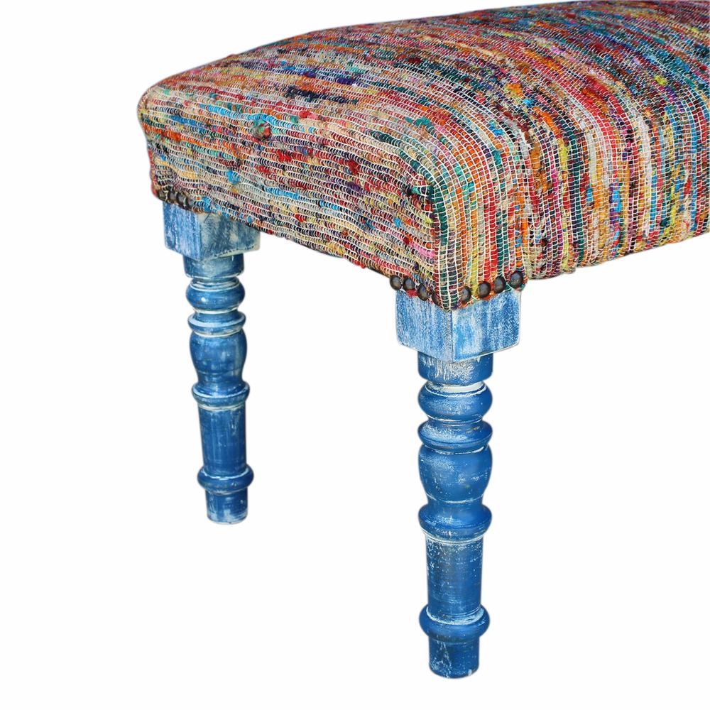 47" Rainbow Stripe Blue Leg Upholstered Bench. Picture 5
