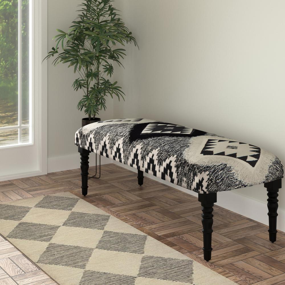 47" Black And White Black Leg Southwest Upholstered Bench. Picture 2