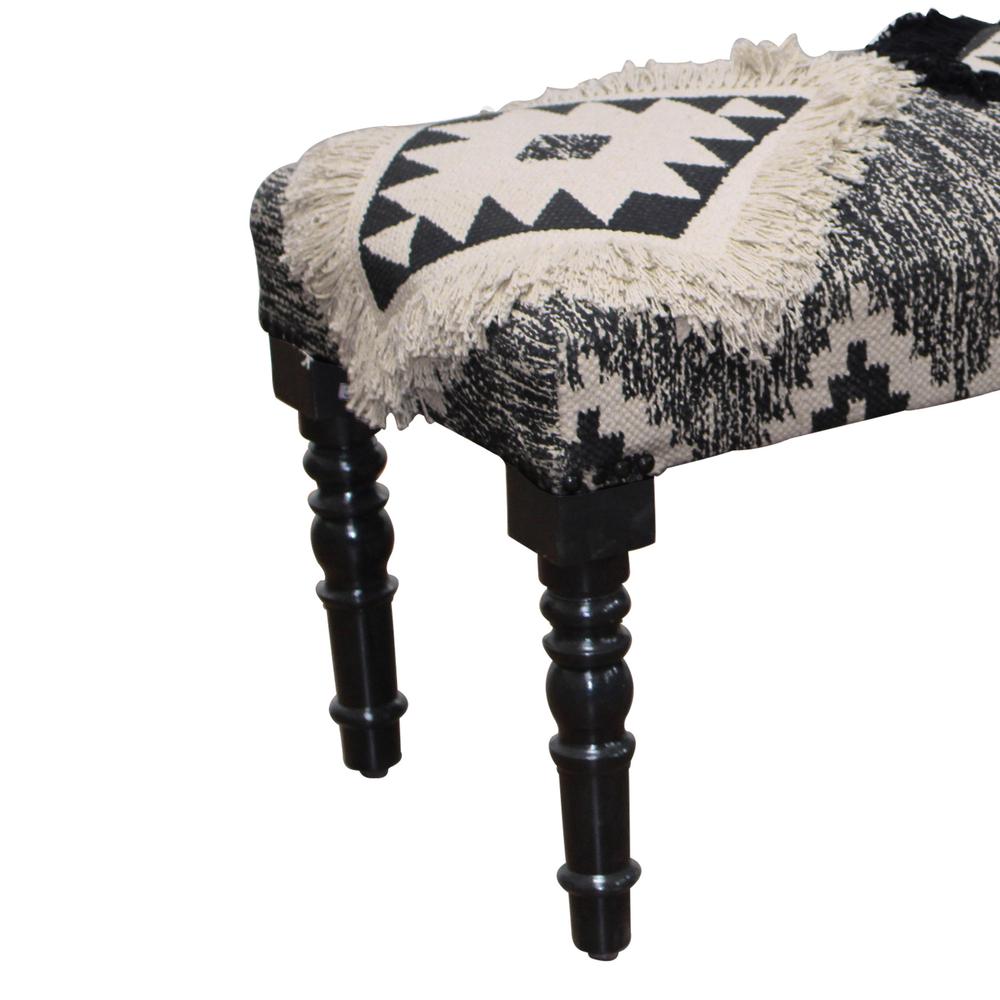 47" Black And White Black Leg Southwest Upholstered Bench. Picture 4