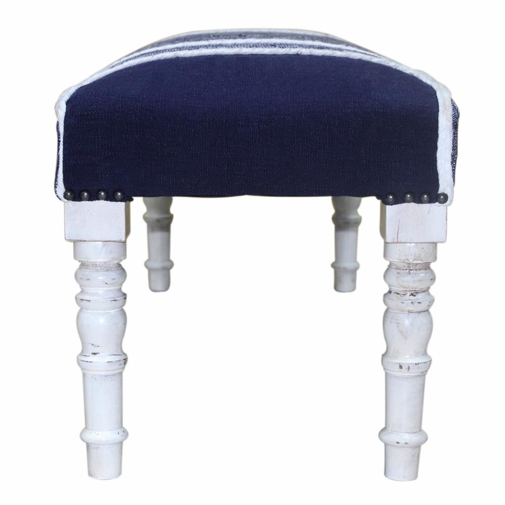 47" Blue And Gray Textural White Leg Upholstered Bench. Picture 2