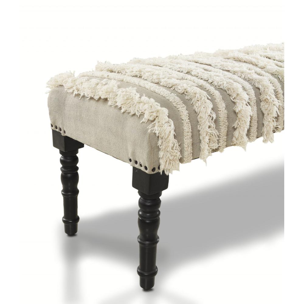 47" Cream Textural Boho Stripe Black Leg Upholstered Bench. Picture 6