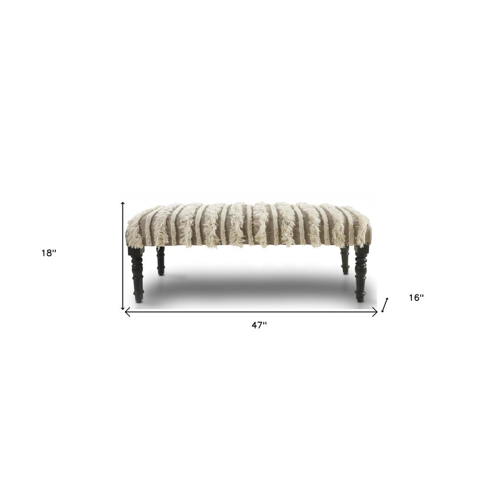 47" Cream Textural Boho Stripe Black Leg Upholstered Bench. Picture 8