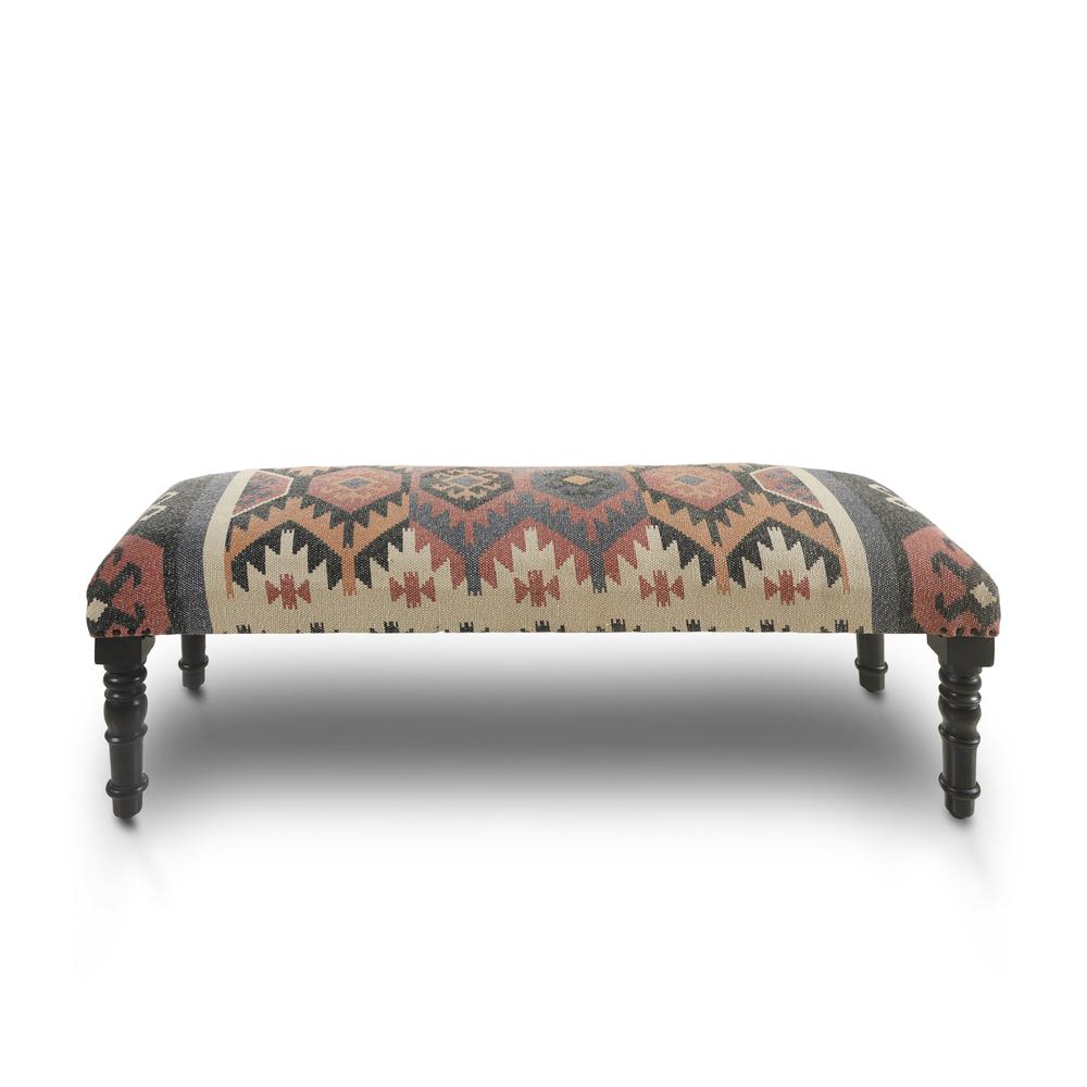 47" Brown Red and Natural Black Leg Southwest Upholstered Bench. Picture 1