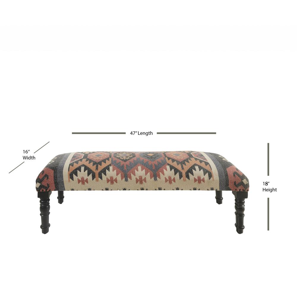 47" Brown Red and Natural Black Leg Southwest Upholstered Bench. Picture 4