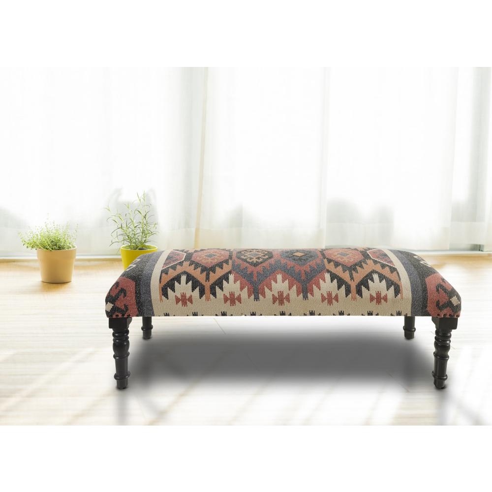 47" Brown Red and Natural Black Leg Southwest Upholstered Bench. Picture 3