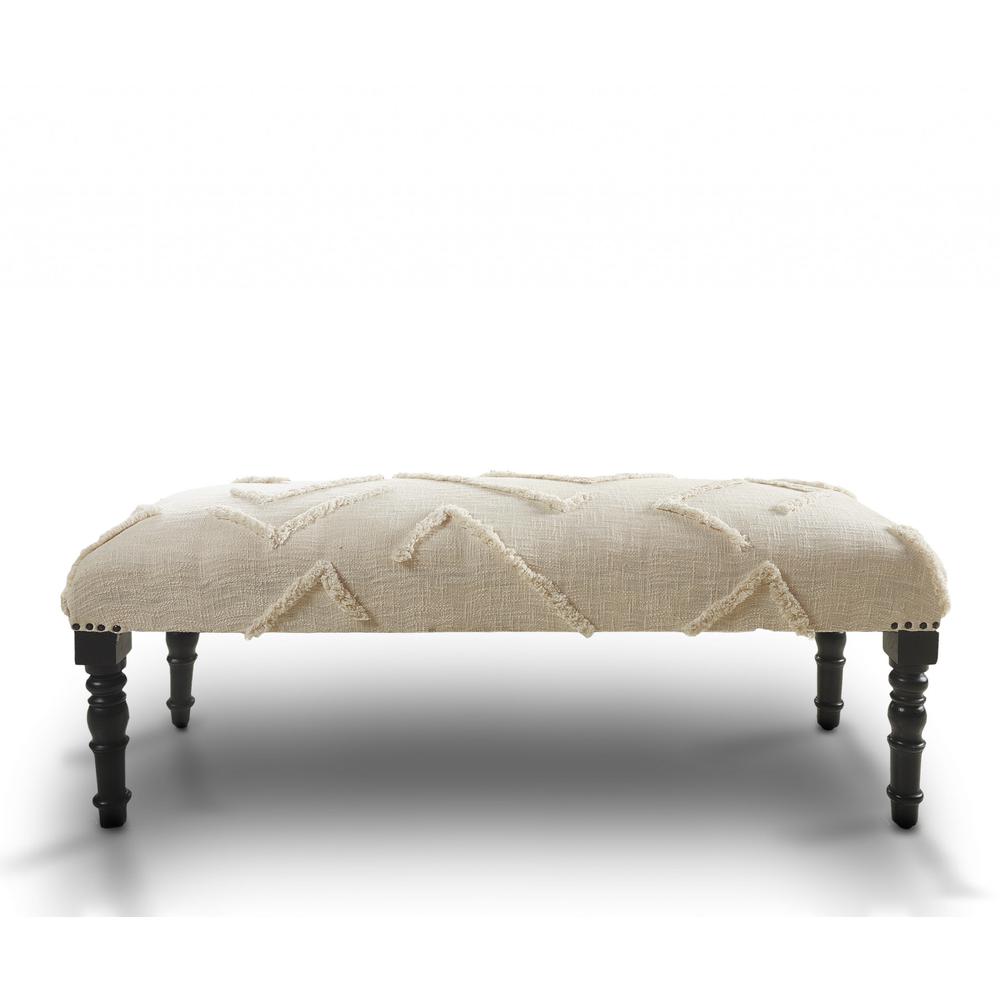 47" Cream And Black Leg Abstract Upholstered Bench. Picture 1