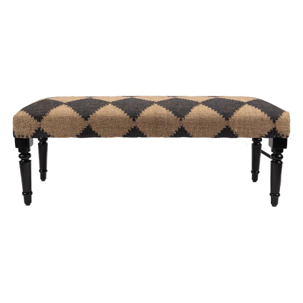 47" Tan And Black Black Leg Checkered Upholstered Bench. Picture 1