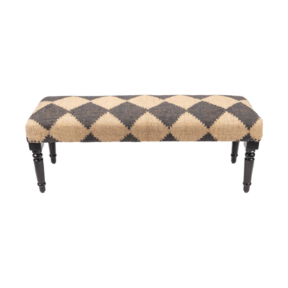 47" Tan And Black Black Leg Checkered Upholstered Bench. Picture 3