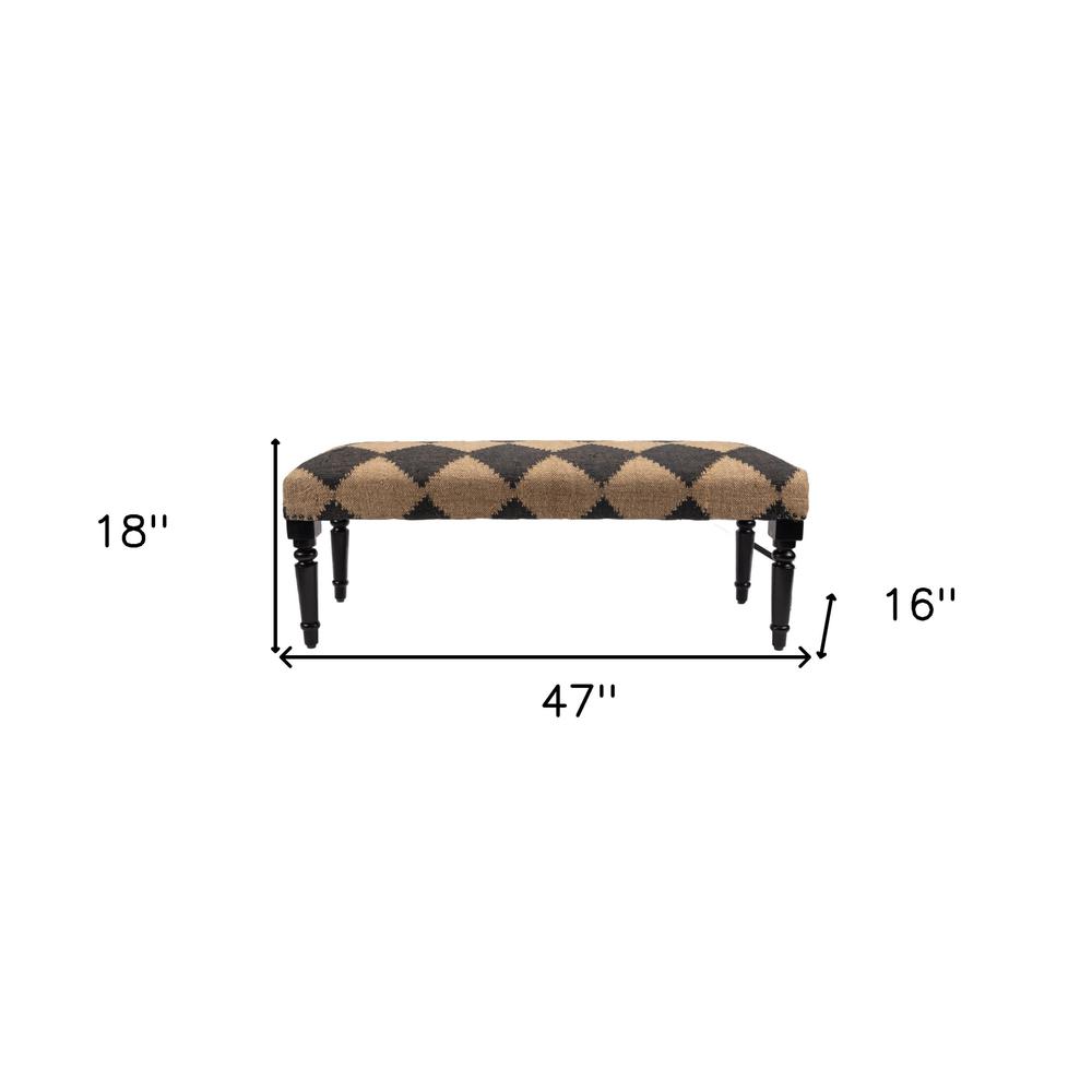 47" Tan And Black Black Leg Checkered Upholstered Bench. Picture 6