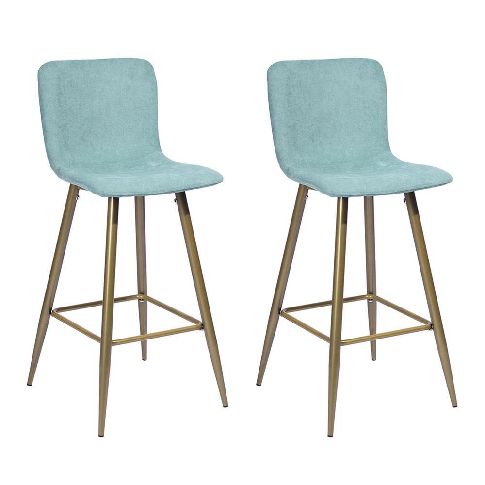 Set Of Two 40" Aqua And Gold Bar Height Chairs With Footrest. Picture 5