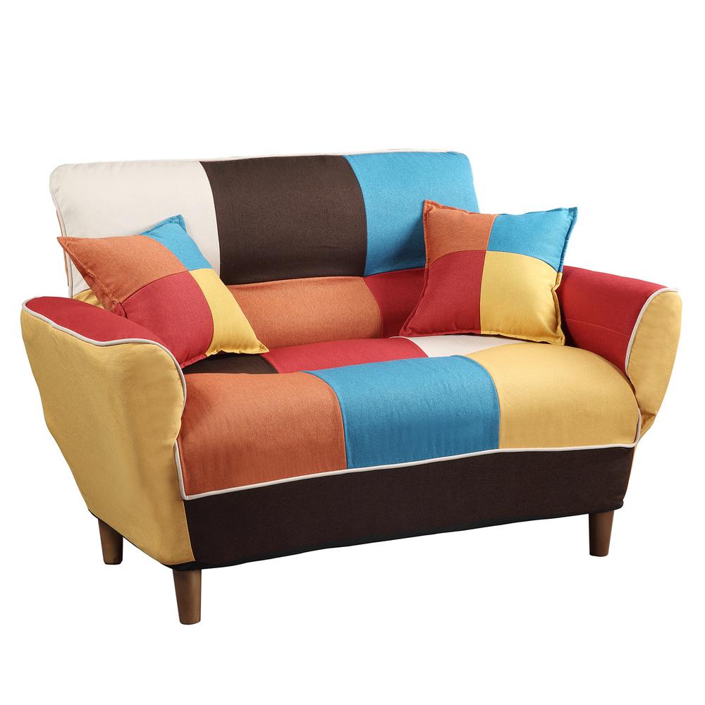 46" Brown Linen Futon Convertible Sleeper Love Seat And Toss Pillows. Picture 1