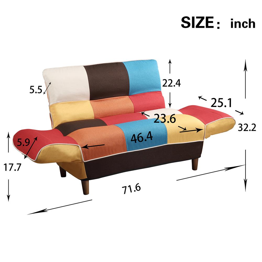46" Brown Linen Futon Convertible Sleeper Love Seat And Toss Pillows. Picture 3
