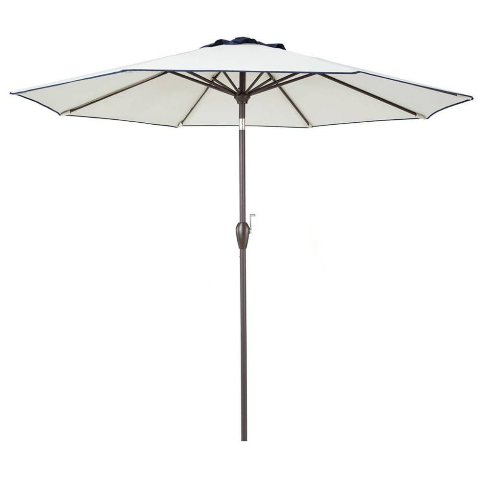 9' Beige And Navy Polyester Octagonal Tilt Market Patio Umbrella. Picture 2
