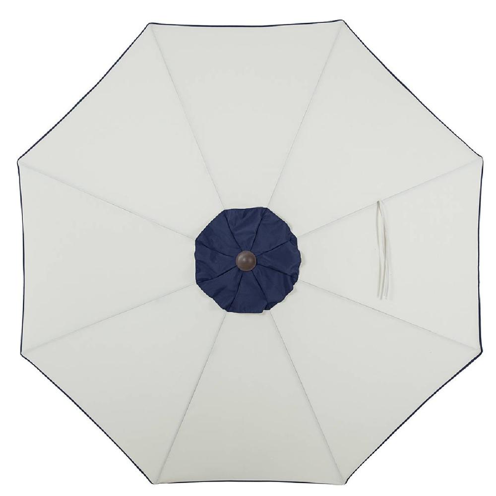 9' Beige And Navy Polyester Octagonal Tilt Market Patio Umbrella. Picture 3