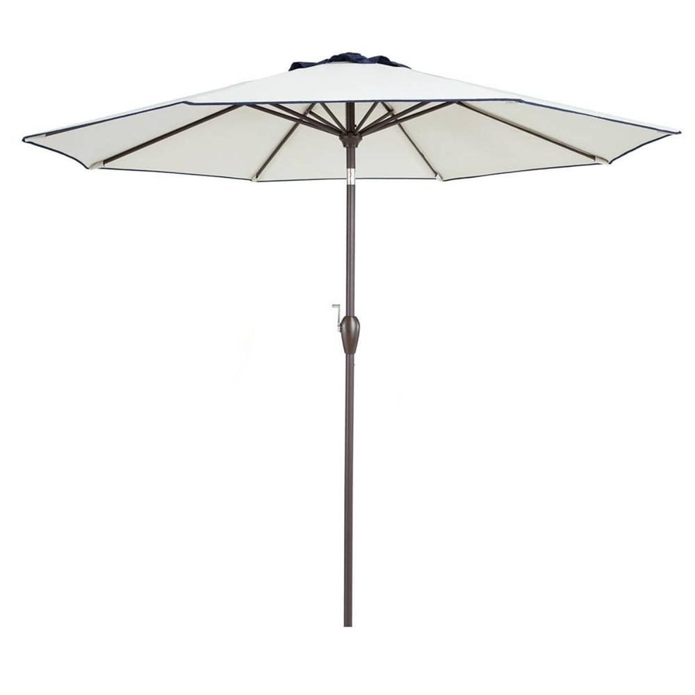 9' Beige And Navy Polyester Octagonal Tilt Market Patio Umbrella. Picture 1