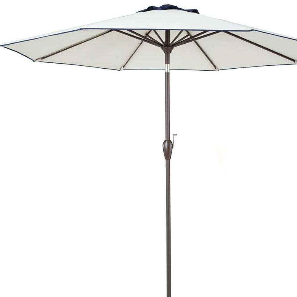 9' Beige And Navy Polyester Octagonal Tilt Market Patio Umbrella. Picture 4