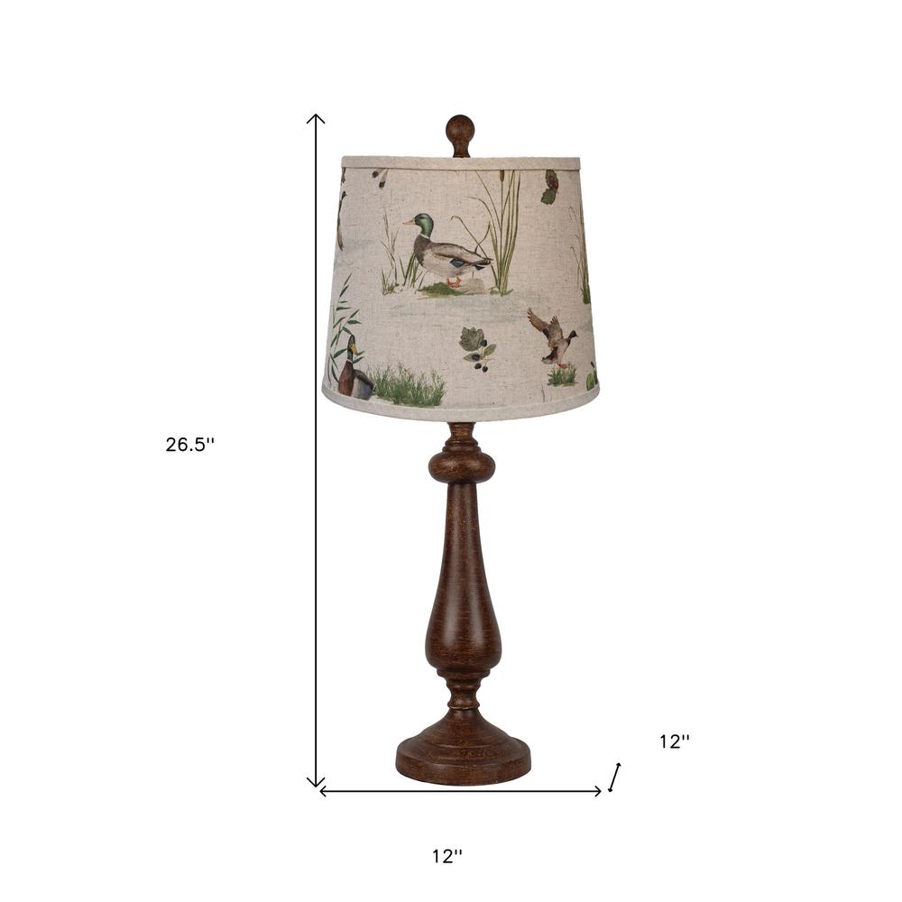 27" Rustic Brown Table Lamp With Beige And Green Duck Empire Shade. Picture 6