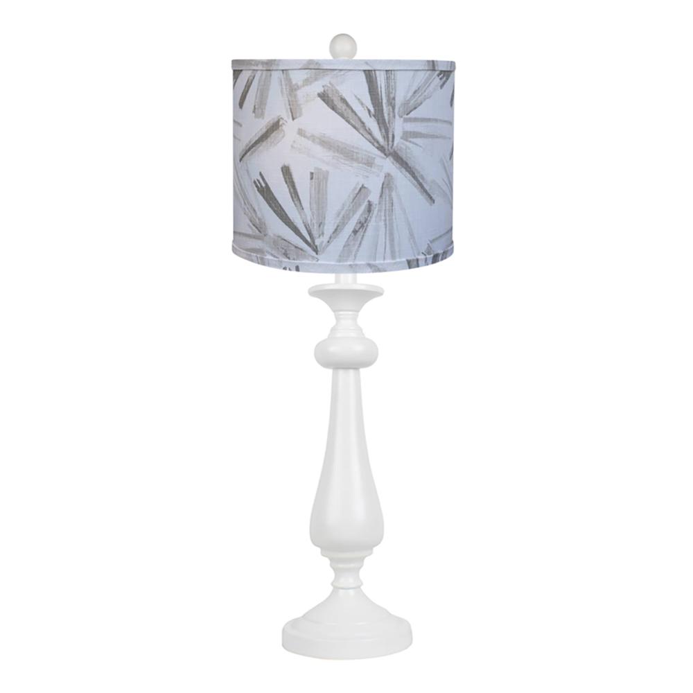 26" White Candlestick Table Lamp With Gray Taupe Abstract Shade. Picture 1