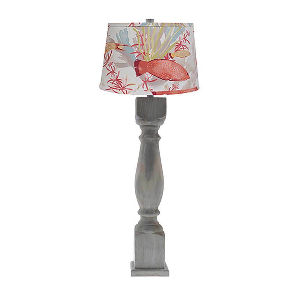 40" Rustic Washed Gray Table Lamp With White And Tropical Fish Empire Shade. Picture 2