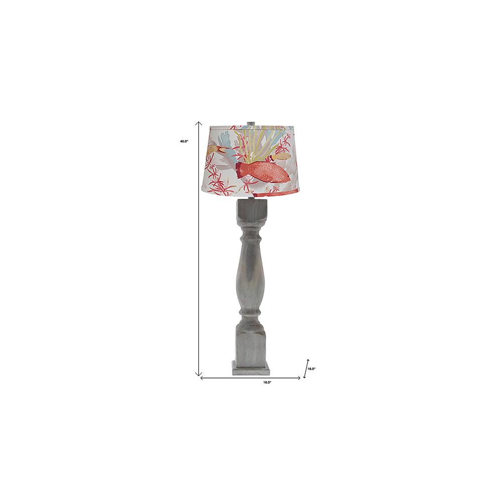 40" Rustic Washed Gray Table Lamp With White And Tropical Fish Empire Shade. Picture 5