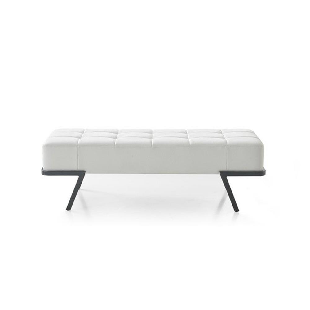 57" White and Black Upholstered Faux Leather Bench. Picture 4
