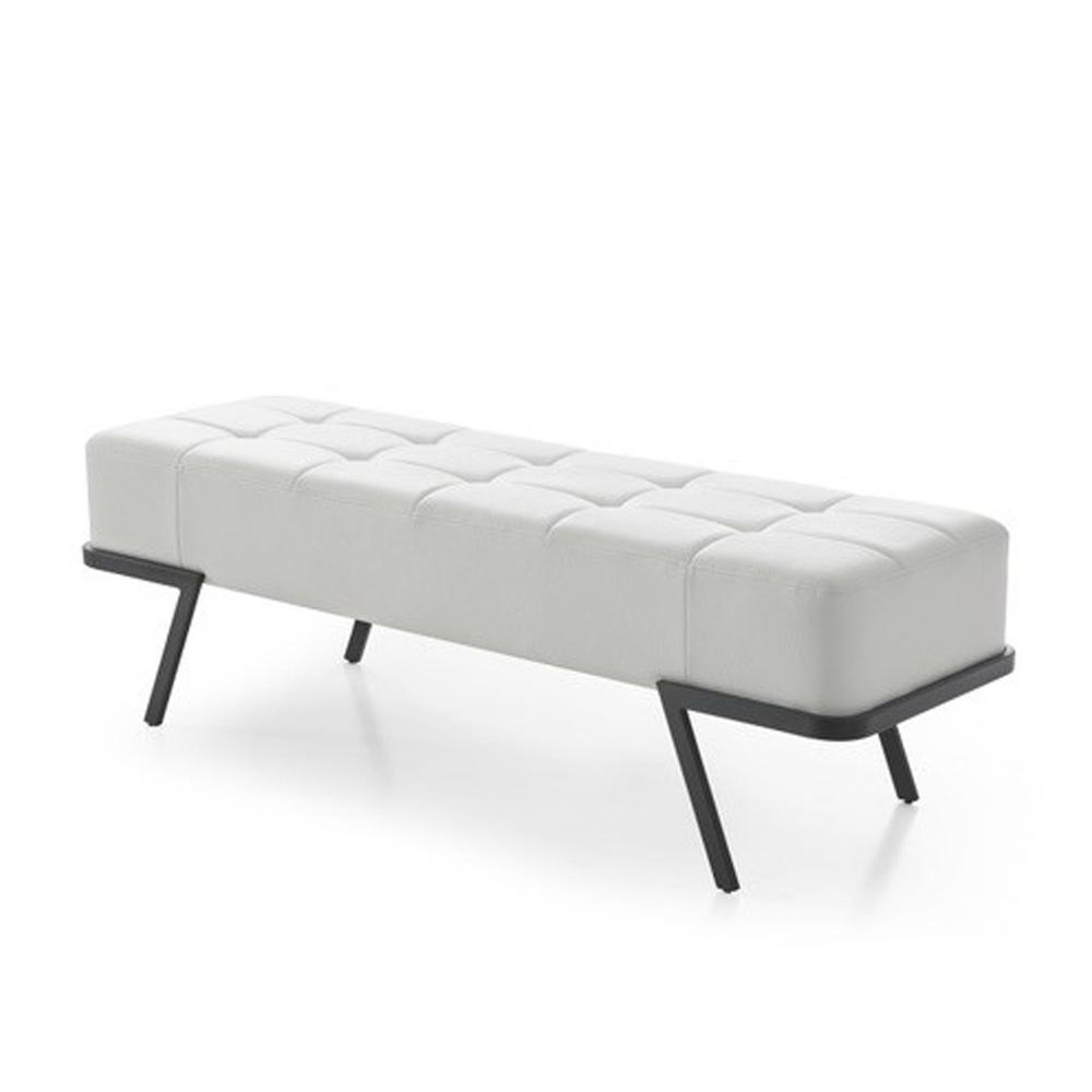 57" White and Black Upholstered Faux Leather Bench. Picture 1