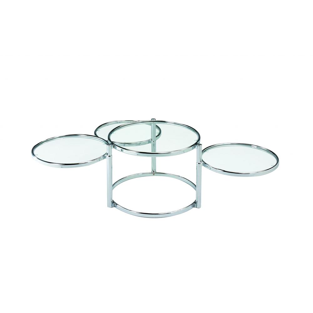 60" Chrome And Clear Glass Round Nested Coffee Tables With Three Shelves. Picture 2