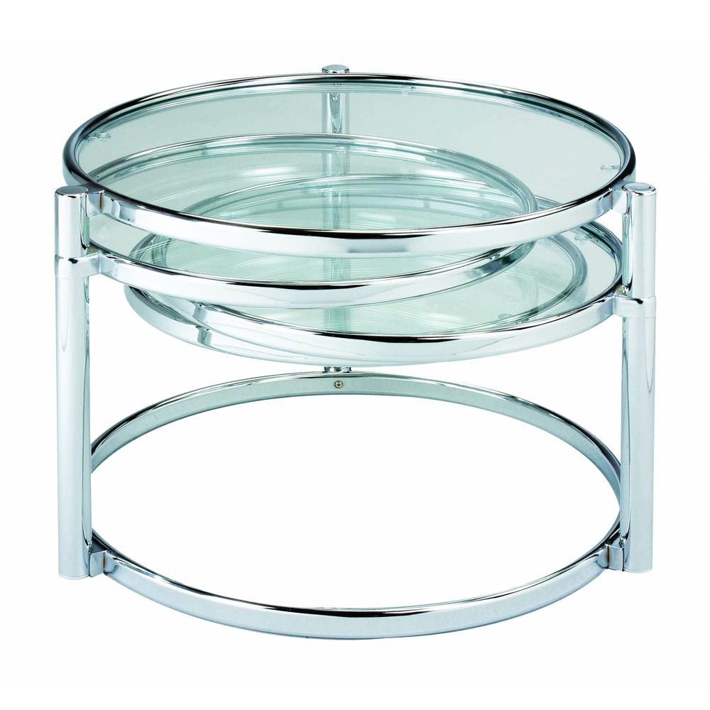 60" Chrome And Clear Glass Round Nested Coffee Tables With Three Shelves. Picture 1