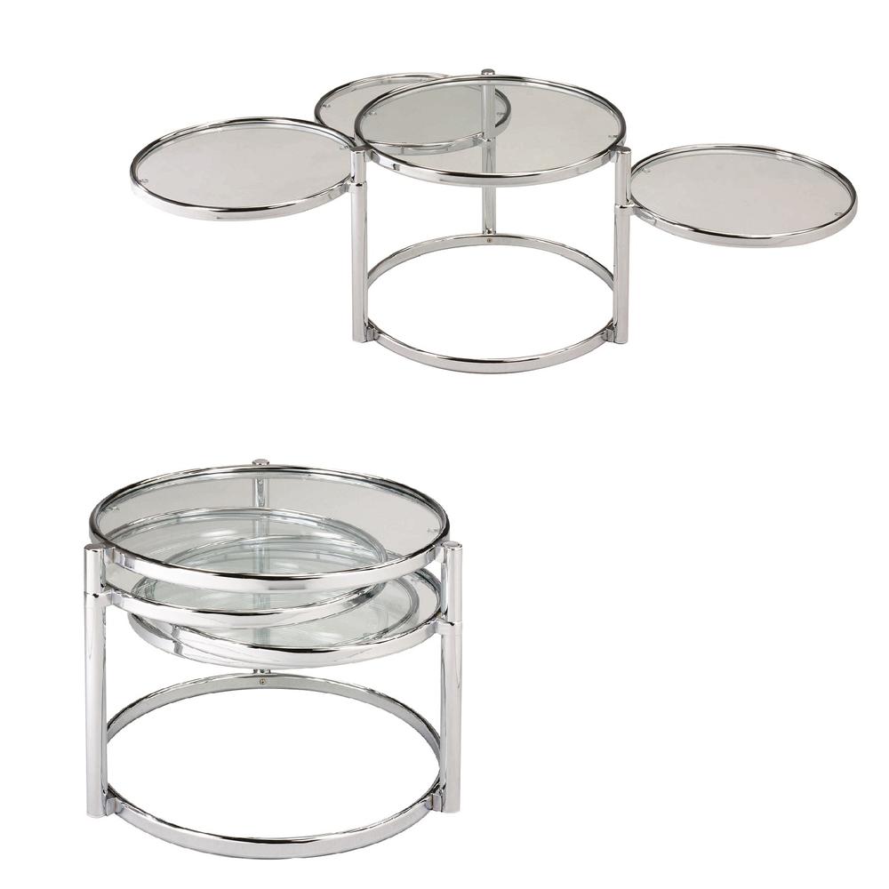 60" Chrome And Clear Glass Round Nested Coffee Tables With Three Shelves. Picture 4