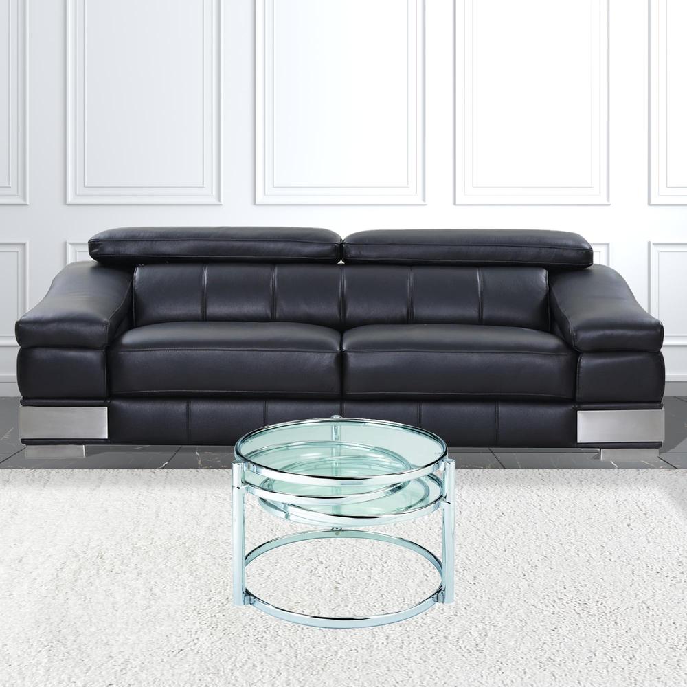 60" Chrome And Clear Glass Round Nested Coffee Tables With Three Shelves. Picture 3