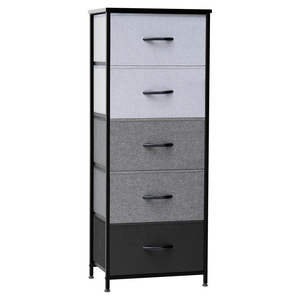 18" Gray and Black Steel and Fabric Five Drawer Chest. Picture 1