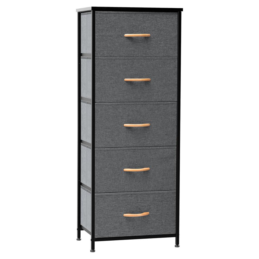 18" Gray and Black Steel and Fabric Five Drawer Chest. Picture 1