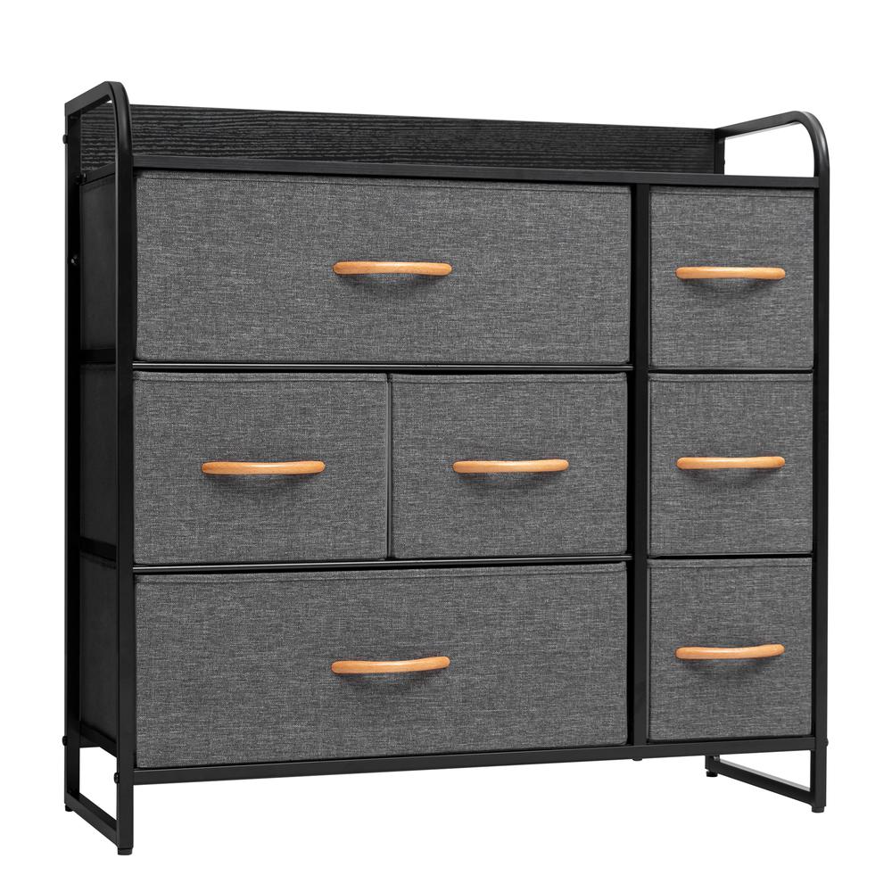 32" Gray and Black Steel and Fabric Seven Drawer Dresser. Picture 1