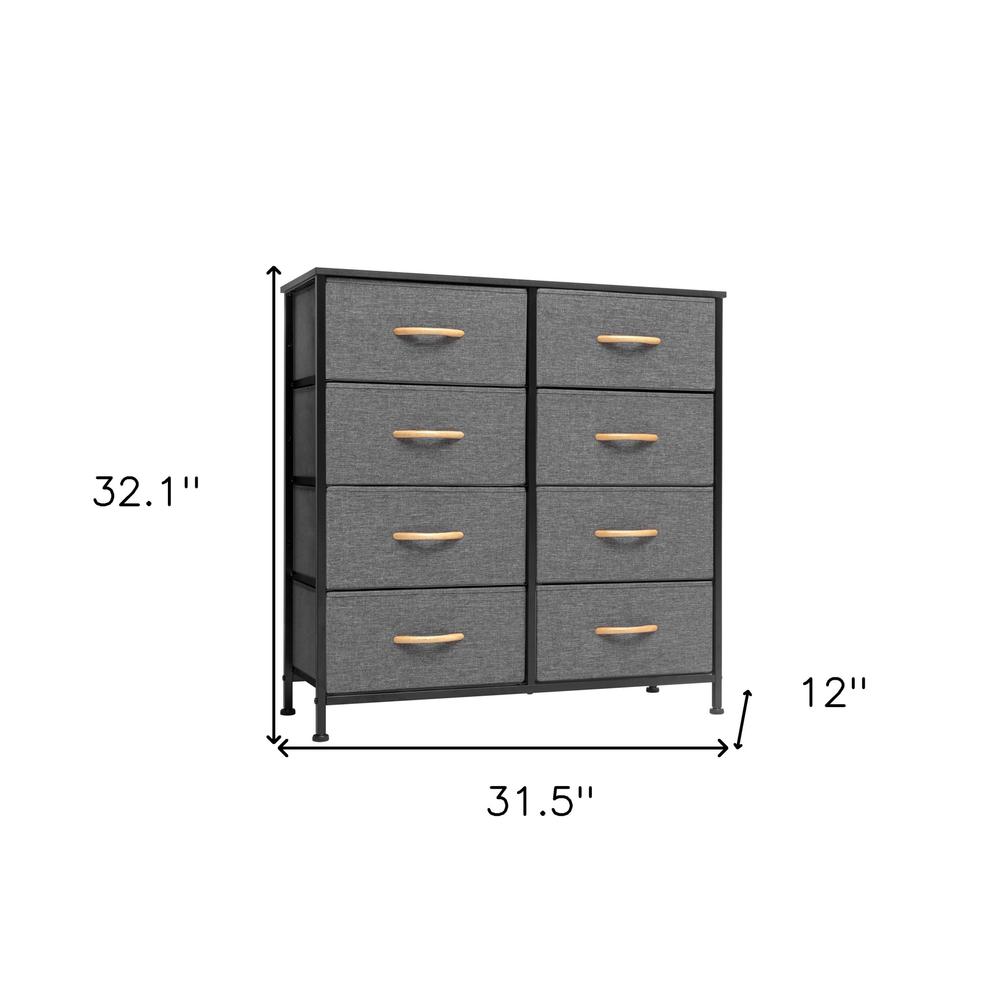 32" Gray and Black Steel and Fabric Eight Drawer Chest. Picture 6