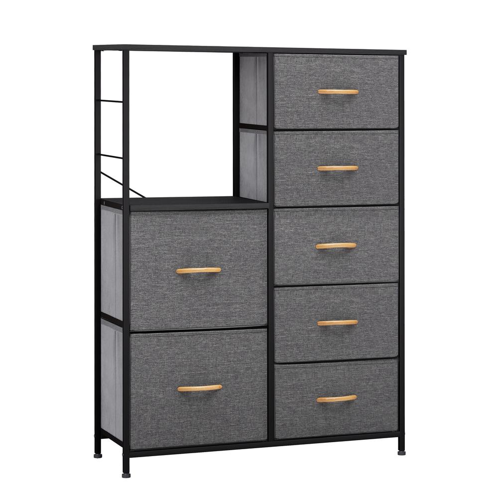 34" Gray and Black Steel and Fabric Seven Drawer Chest. Picture 1