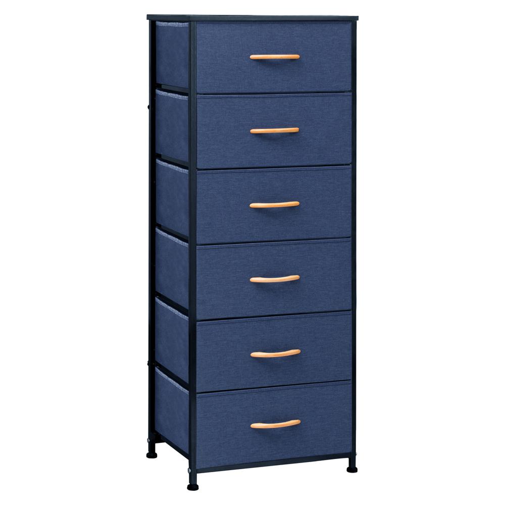 18" Blue and Black Steel and Fabric Six Drawer Chest. Picture 1
