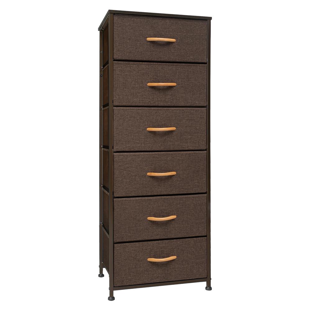 18" Brown Steel and Fabric Six Drawer Chest. Picture 1