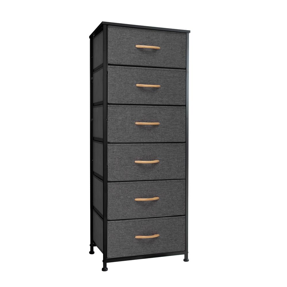18" Gray and Black Steel and Fabric Six Drawer Chest. Picture 1