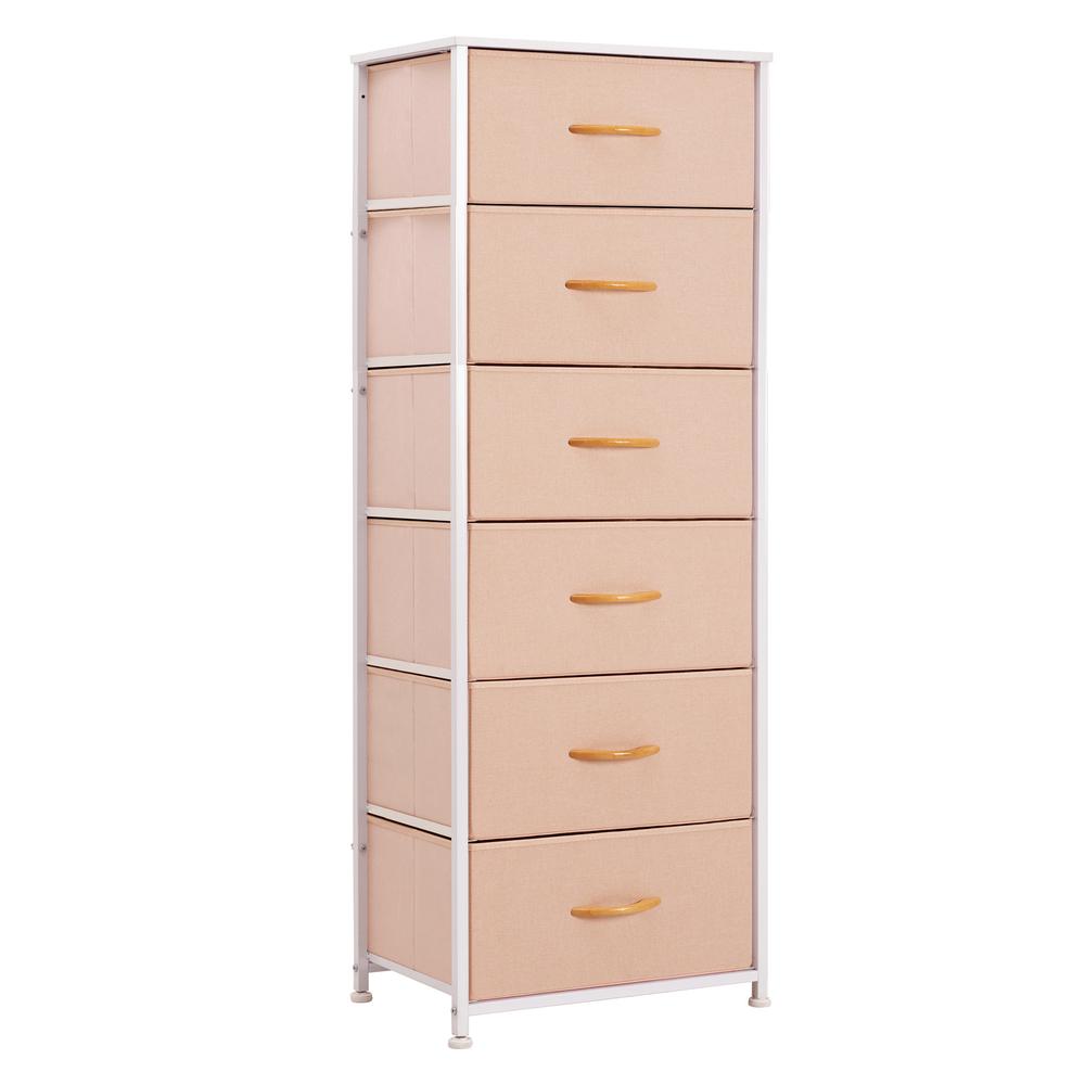18" Pink and White Steel and Fabric Six Drawer Chest. Picture 1