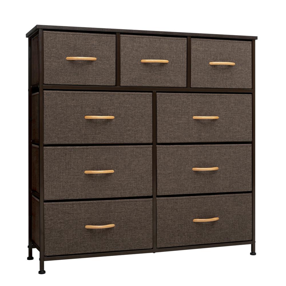39" Brown Steel and Fabric Nine Drawer Triple Dresser. Picture 1