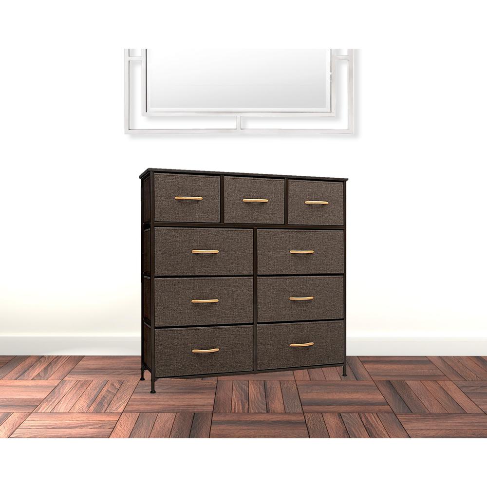 39" Brown Steel and Fabric Nine Drawer Triple Dresser. Picture 2