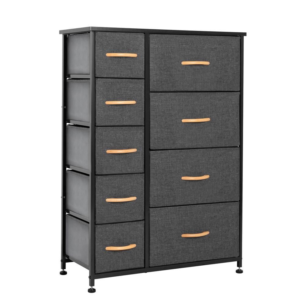 27" Gray and Black Steel and Fabric Nine Drawer Combo Dresser. Picture 1