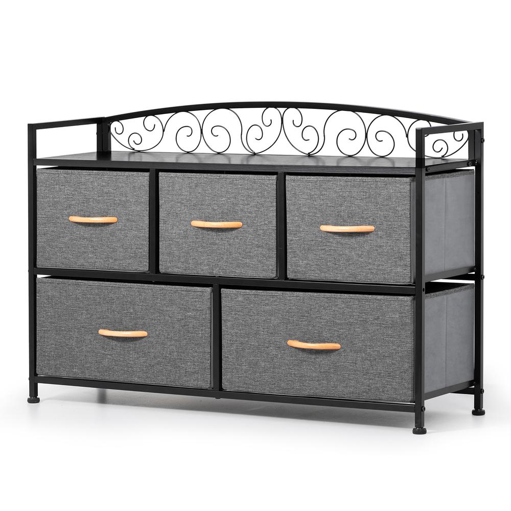 39" Gray and Black Steel and Fabric Five Drawer Combo Dresser. Picture 1